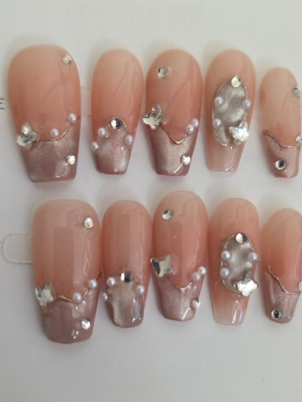 Pink Pearl & Rhinestone Press-On Nails Small - Picture 8 of 9